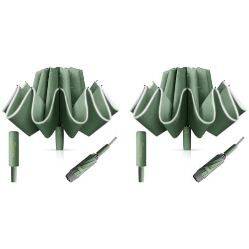 PALAY® Auto 3-Fold Large Umbrella with Reflective Strip 50 Inch Compact Travel Umbrella One-Touch Open Close Reinforced 10 Dual Ribs Sun Protection 99 Percent UV Rain Windproof for Men Women Green X 2 PALAY® Auto 3-Fold Large Umbrella with Reflective Strip 50 Inch Compact Travel Umbrella One-Touch Open Close Reinforced 10 Dual Ribs Sun Protection 99 Percent UV Rain Windproof for Men Women Green X 2